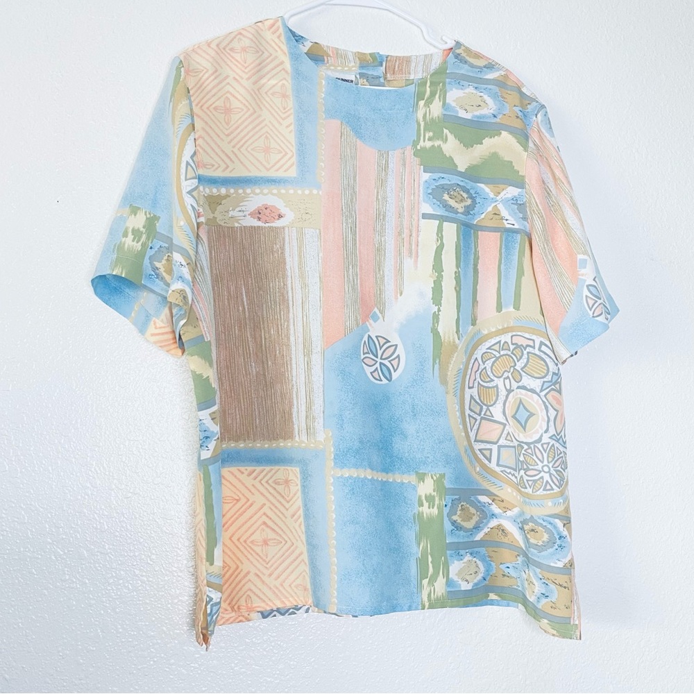 🍓 Alfred Dunner Vintage Pastel Artsy Striped Floral Print Blouse 18